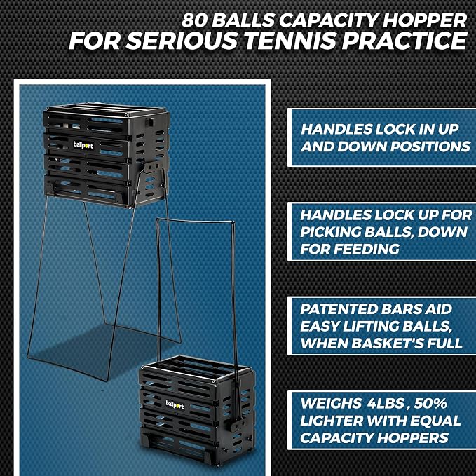 Tourna Ballport Tennis Ball Hopper Holds 80 Balls Durable and Lightweight – Red