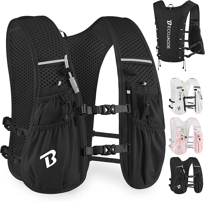 BECOJADDE Running Vest Hydration Backpack for Men Women, 5L Lightweight Running Backpack Hydration Pack for Marathon, Trail, Cycling, Hiking, Jogging
