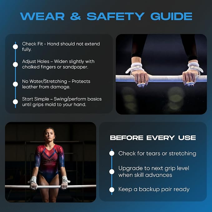 Gibson Athletic Just Right Uneven Bar Gymnastics Grips for Girls - Narrow Fit Leather Hand Grips for Gymnastics Bars - Gymnastics Equipment & Accessories, Made in USA