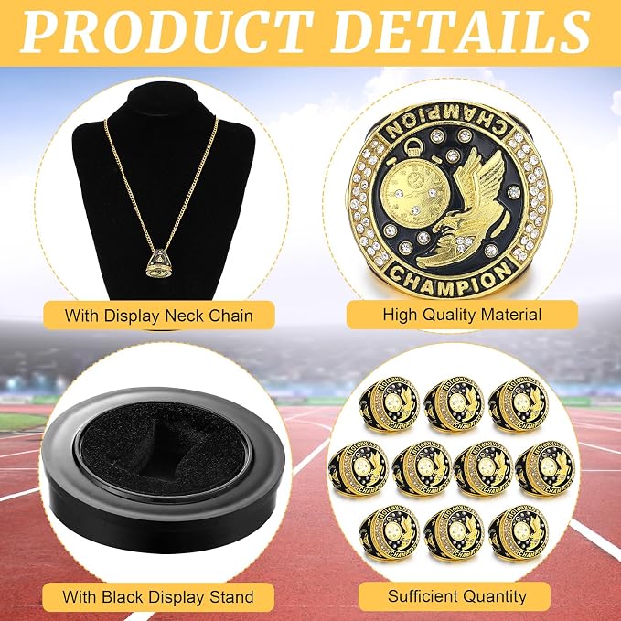 Highergo 10 Pcs Basketball Softball Baseball MVP Dancer Champion Trophy Ring with Display Stand Star Football Soccer Volleyball Golf Cheerleading Bowling Track Field