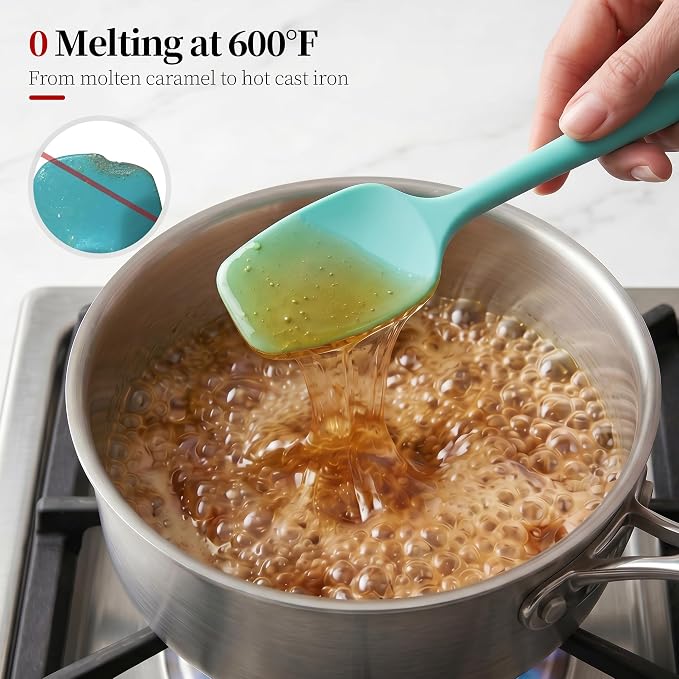 600ºF Heat Resistant Spatulas, High Heat Food Safe Semless Kitchen Silicone Spoon Spoonula Scraper Set for Cooking Baking Mixing Scraping Stirring Nonstick Cookware Pan Bowl (3Pcs,Aqua Sky)
