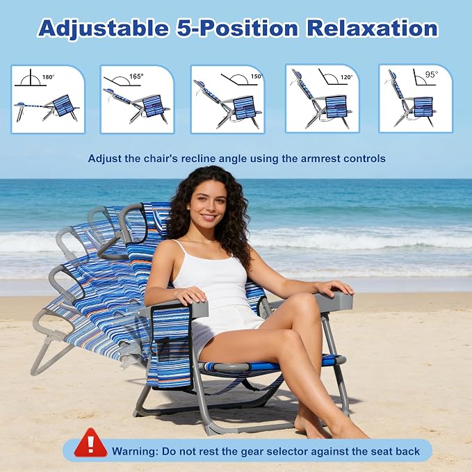 DIAMONDFORGE Lightweight Portable Beach Chair for Adults, 350 LBS Capacity Backpack Beach Chair, Reclining Beach Chair with 5-Position Lay Flat, Large Cup Holder for Beach Camping Sports, 1 Pack