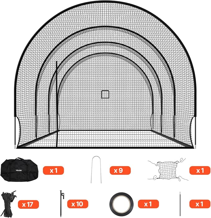 VEVOR Baseball Batting Cage,Professional Softball Baseball Batting Hitting Training Net,Heavy Duty Enclosed PE Practice Portable Pitching Cage Net&Carry Bag,for Backyard,Field,Indoor&Outdoor