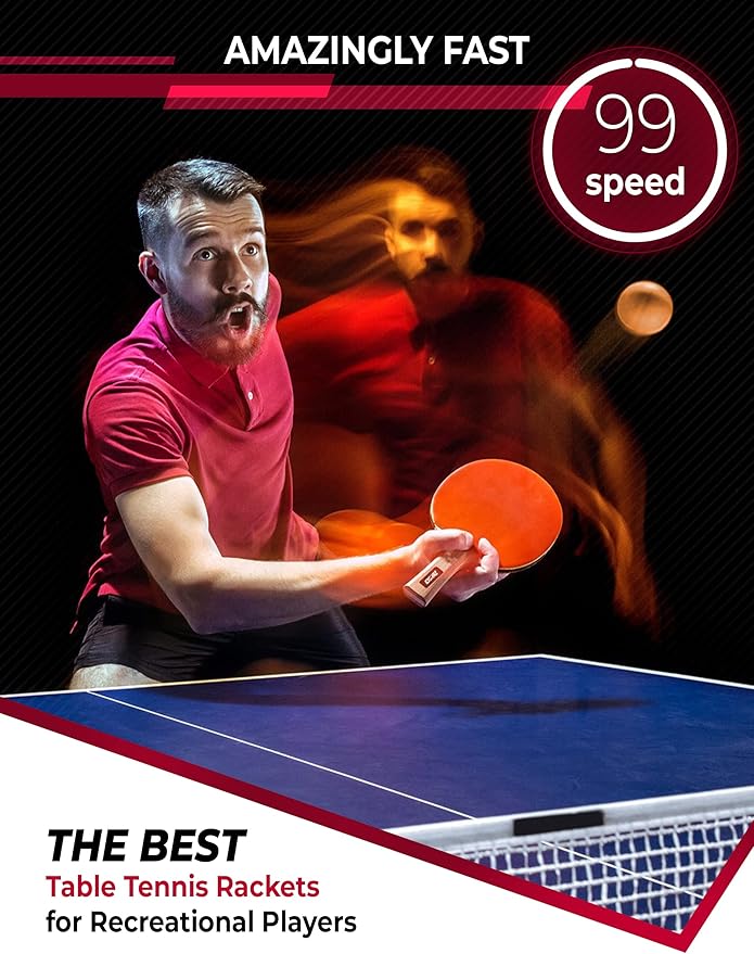 Professional Ping Pong Paddle with ITTF Rubber and Carrying Case | Table Tennis Racket with Speed 99, Spin 93, Control 90, Improves Accuracy and Consistency
