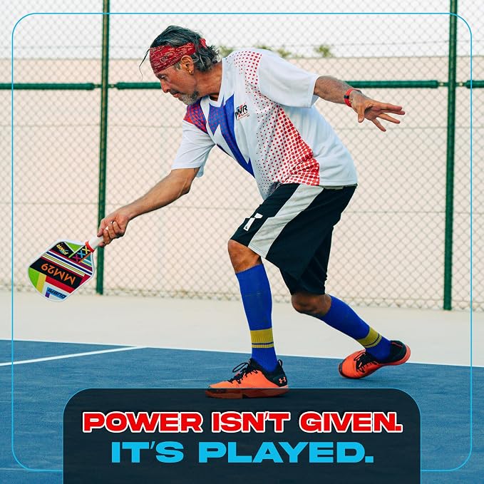 Pickle Ball Paddle MM29 – 50% Fiberglass + 50% Carbon Fiber Face, Gritty UV Surface, ColdPressed PP Honeycomb Core, 16mm Control Build | Premium Pickleball Racket