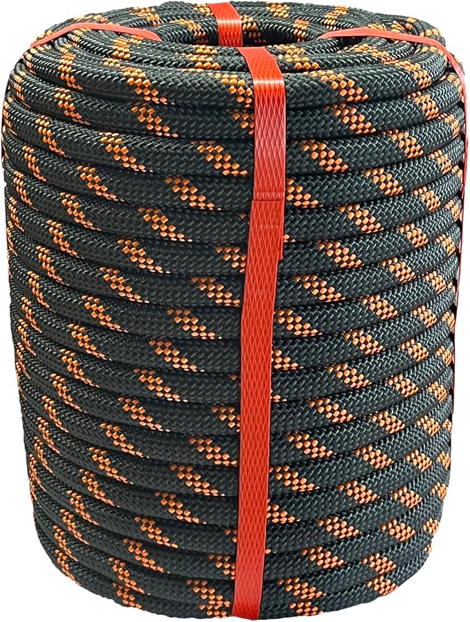 1/2 in x 200 ft Polyester Arborist Rigging Rope, Black Braided Tree Climbing Rope 48 Strands for Farm Work and Swinging