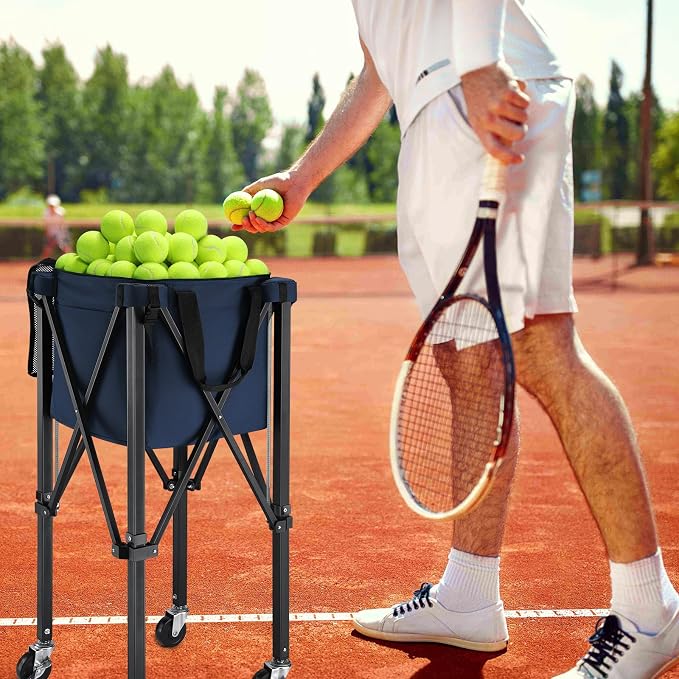 TOBWOLF Foldable Tennis Ball Hopper,Holds 160 Balls, Portable Tennis Ball Hopper with Wheels,Upgraded Large Capacity Pickleball Ball Holder for Baseball Softball Pickleball Training