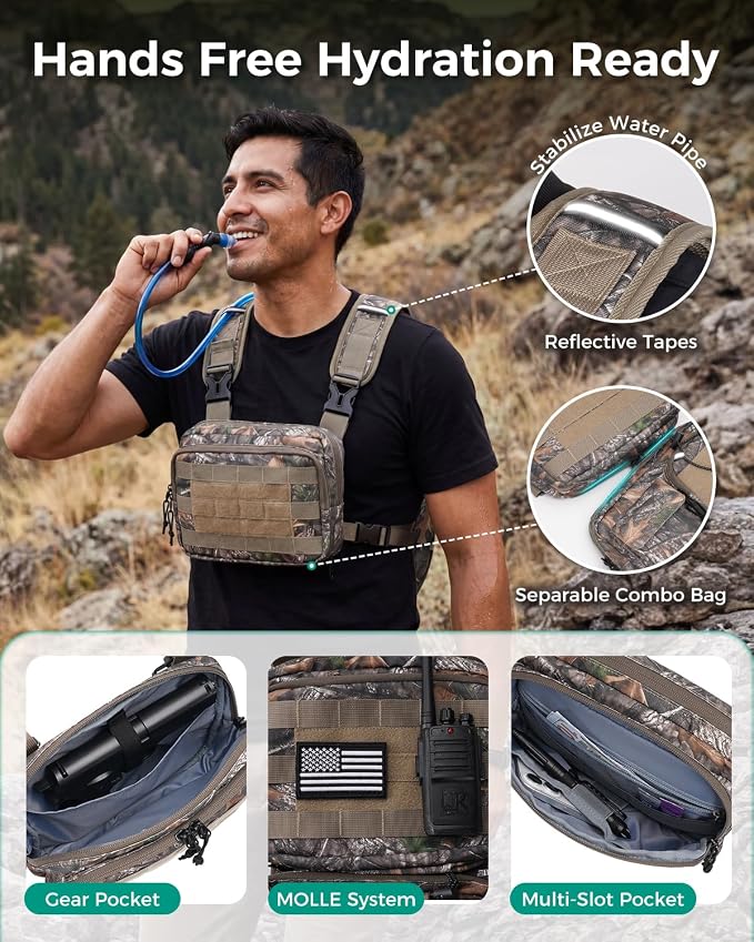 Blue Quartz 3-in-1 Running Vest with 2L Water Bladder, Lightweight Tactical Hydration Backpack with Detachable Waist Pack, Reflective Chest Pack for Hiking Running Cycling Race for Women Men