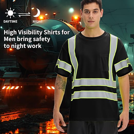 sesafety 3PACK High Visibility Shirts for Men, Class 3 Hi Vis Reflective Construction Shirts for Men with Pocket Safety T Shirts