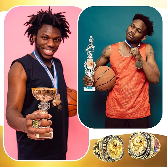 Misdary Soccer Baseball Basketball Championship Rings with Holder Most Valuable Player Trophy Gold Ring Award Gift Team Prize for Football Tournament Winner
