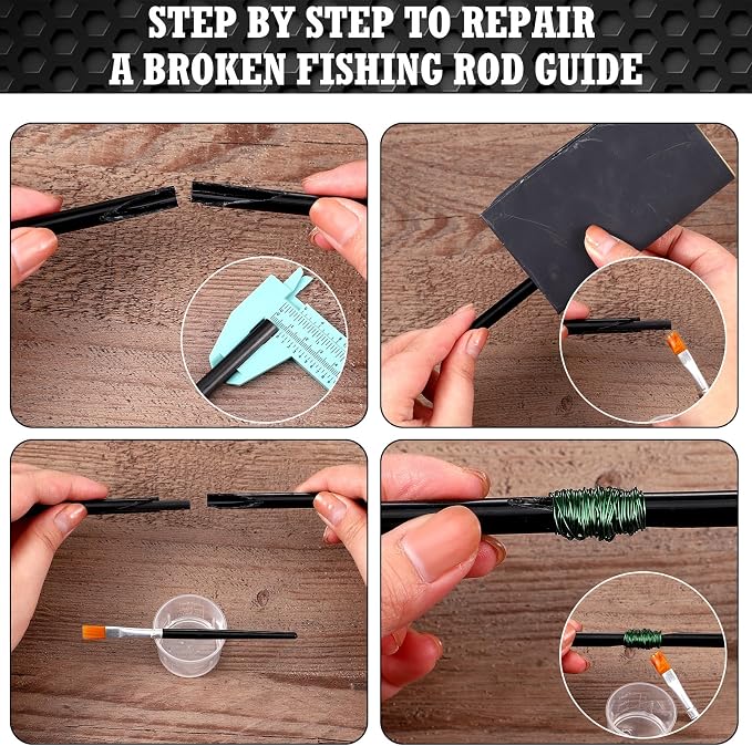 Threlaco 15 Pcs Fishing Rod Repair Kit Includes 3 Pcs Rod Wrapping and Winding Machine Set 2 Thread 1 Tape 5 Brush 1 Scissor 1 Sand Paper Fishing Rod Building Winding Tool