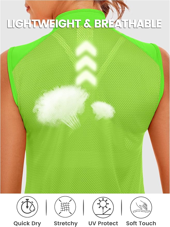 Little Donkey Andy Women's Breathable Cycling Vests full Zip Reflective Sleeveless Jerseys Running Biking Shirts 4 Pockets