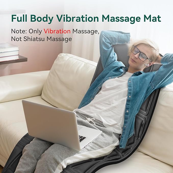 Snailax Massage Mat with Heat, Back Massage Pad for Bed, Chair, 10 Motors Vibrating Massage Mattress Pad with 2 Heating Pads for Back, Full Body Massager