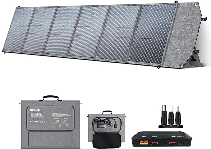 200W Portable Solar Panel, High Efficiency 23%, Foldable Solar Panel Charger with Adjustable Kickstand, IP65 Waterproof USB-A/Type-C/XT60/MC4 Outputs for Solar Generators Camping RV Marine