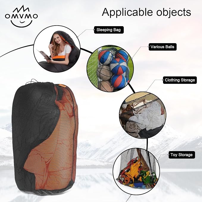 1Pcs100L Mesh Sleeping Bag Storage Sack Stuff Sack Mesh Laundry Bag Drawstring Bag，Tear-Resistant Polyester Mesh,300D Oxford Bottom,Anti-Dirt and Water-Resistant.