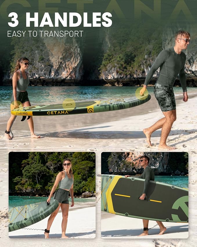 CETANA Extra Wide Inflatable Paddle Board 11'6 x 35" x 6", 450LB High Weight Capacity Wide Stable Stand Up Paddle Board for Beginners, 2–3 Person Large Paddleboard with 3 Fins, Dual Bungee, 15 D Rings