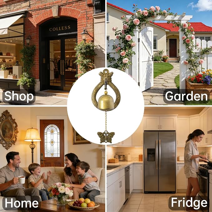 Korean Brass Door Bell with Butterfly Charm – Zen Decor Vintage Door Chime for Home Entrance, Peaceful Sound & Door Chimes When Door Opens