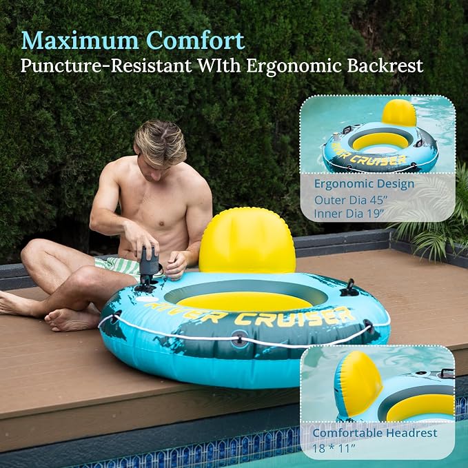 River Tubes for Floating Heavy Duty Inflatable Floating Lounger Premium River Water Rafts Pool Float with Cup Holder Above Lake for Adults