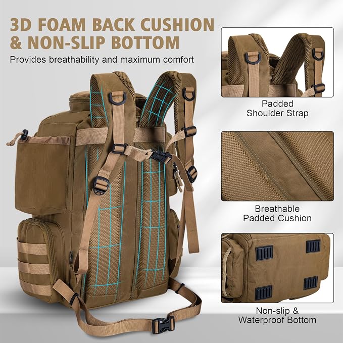 Goture Fishing Backpack with 4 Tackle Boxes,900D Water-Resistant Tackle Backpack with Rod Holders,45L Large Fishing Bag Storage Gear Tackle Bag with Rain Cover,Bottle Holder for Travel Camping Hiking