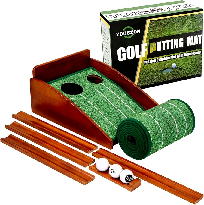YOUCZON Putting Green Indoor,Golf Putting Mat with Auto Ball Return,Premium Crystal Velvet Surface, Practice Putting mat, Perfect Training Aid & Gift for Golf Lovers Christmas