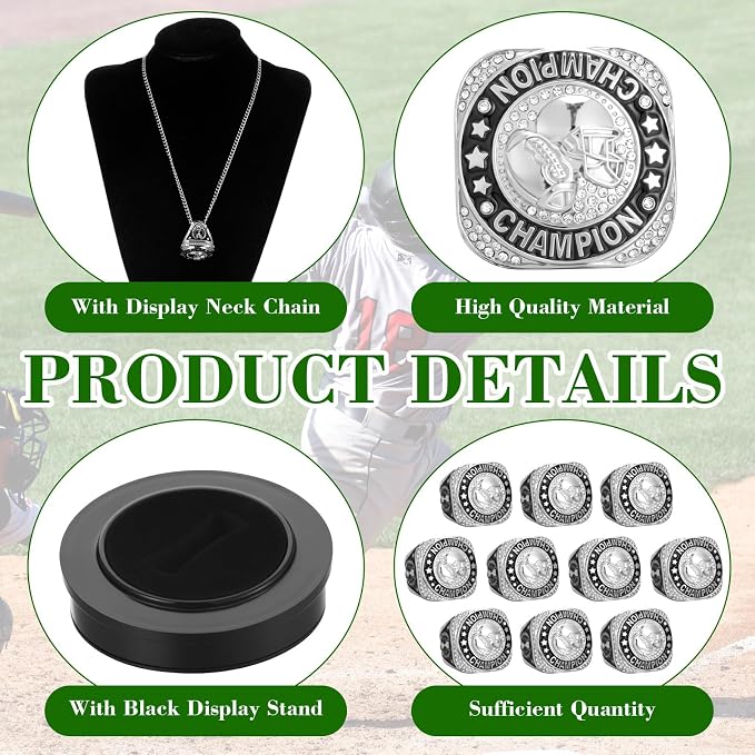 Highergo 10 Pcs Basketball Softball Baseball MVP Dancer Champion Trophy Ring with Display Stand Star Football Soccer Volleyball Golf Cheerleading Bowling Track Field