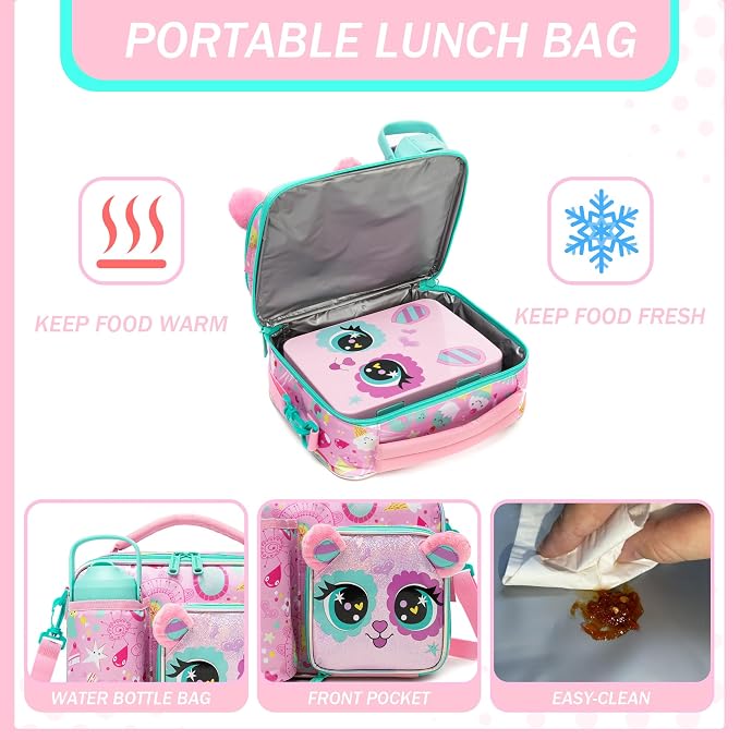 Bento Box for Kids with Ice Pack Lunch Box Girls with Lunch Bag,Stainless Steel Water Bottle Set Utensils Set Food Container for School Girls Kids