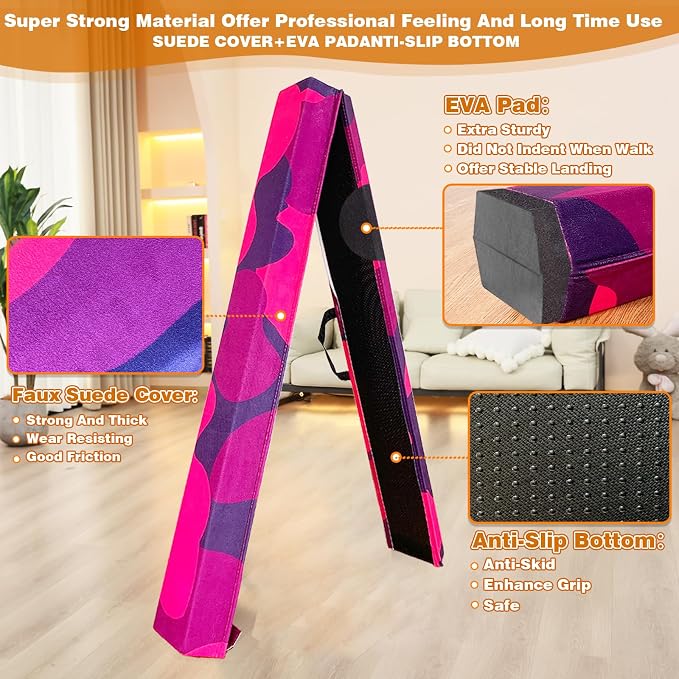 MARFULA 6 FT / 8 FT / 9 FT Folding Gymnastics Beam Foam Balance Floor Beam - Extra Firm - Suede Cover - Anti Slip Bottom with Carry Bag for Kids/Adults Home Use