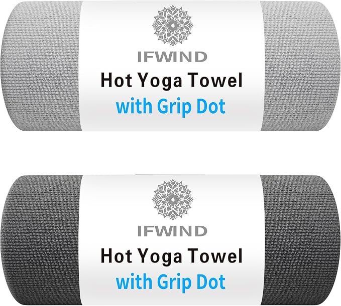 2 Pack Yoga Mat Towels with Grip Dot,Anti-Slip Hot Yoga Towel,Absorbent Microfiber Sweat Mat Cover Towel,Bikram Pilates Fitness