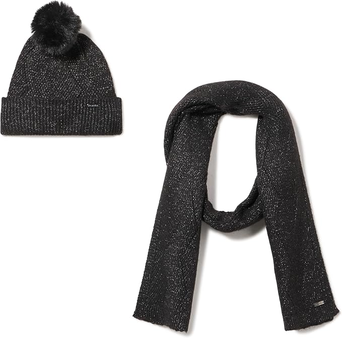 Calvin Klein Women's Metallic Rib 2 Piece Beanie and Scarf Set