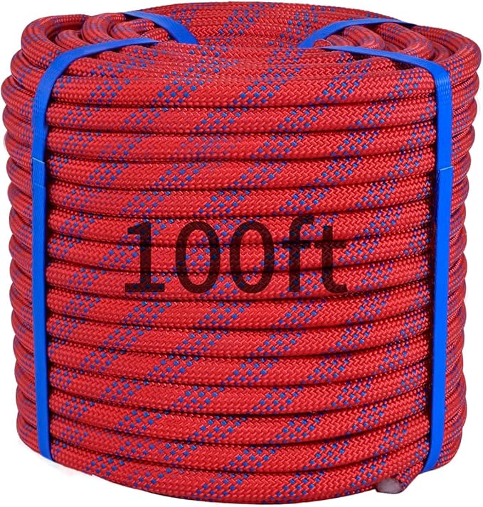 100Ft 3/4 Inch Heavy Duty Climbing Rope - for Tree Swing, Pulling, Outdoor & Gym Use (Red)