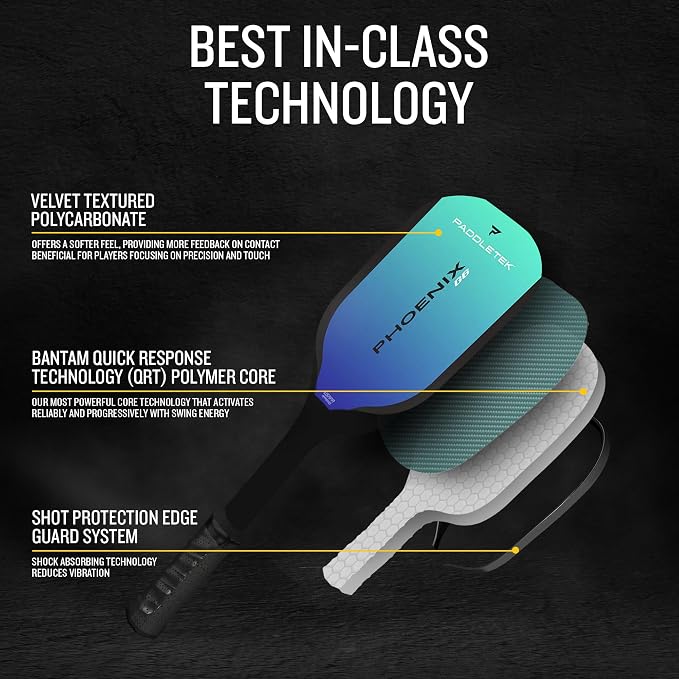 Paddletek Phoenix G6 Pickleball Paddle | Professional Pickleball Paddles with Honeycomb Core, Polycarbonate Surface, Graphite PolyCore & High Tack Performance Grip | USAPA Approved