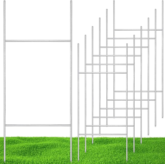 Therwen 6 Pcs H Stakes for Yard Signs 30'' x 10'' Metal Heavy Duty H Frame Wire Stakes Weatherproof Metal Holder for 250 Anniversary USA 4mm 5mm Corrugated Signs Board Guidepost Yard Decor