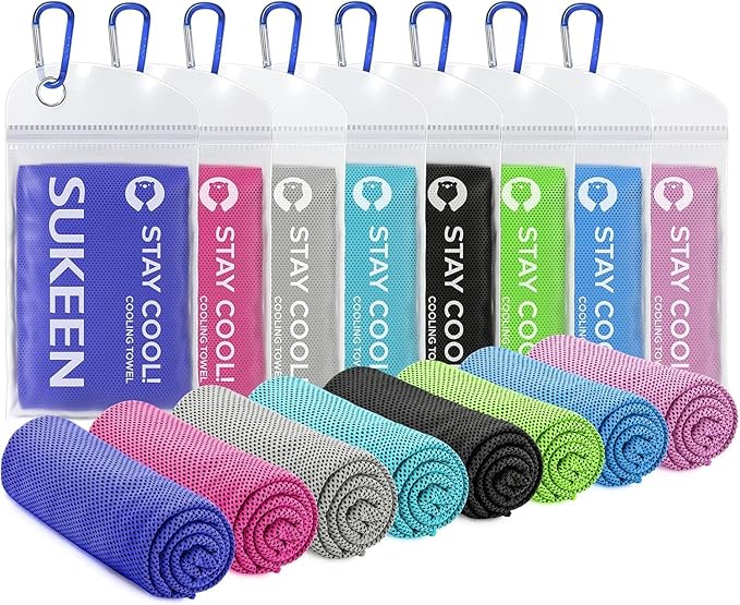 Sukeen 8 Pack Cooling Towels (40"x12"), Cooling Towels for Neck and Face, Microfiber Soft Breathable Chilly Ice Towel, Sweat Towel for Gym, Yoga, Sports, Golf, Camping, Running, Fitness, Workout
