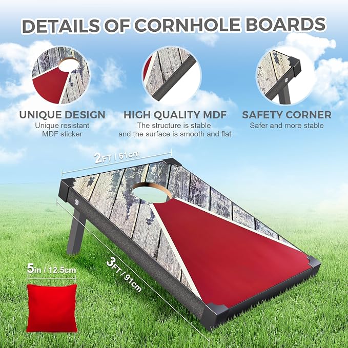 2’x3’ Cornhole Boards Set, Cornhole Outdoor Game Set - Corn Hole Toss Boards Set with 8 Cornhole Bags and 2 Cornhole Boards, Cornhole Sets for Adults Lawn Outside Backyard Games