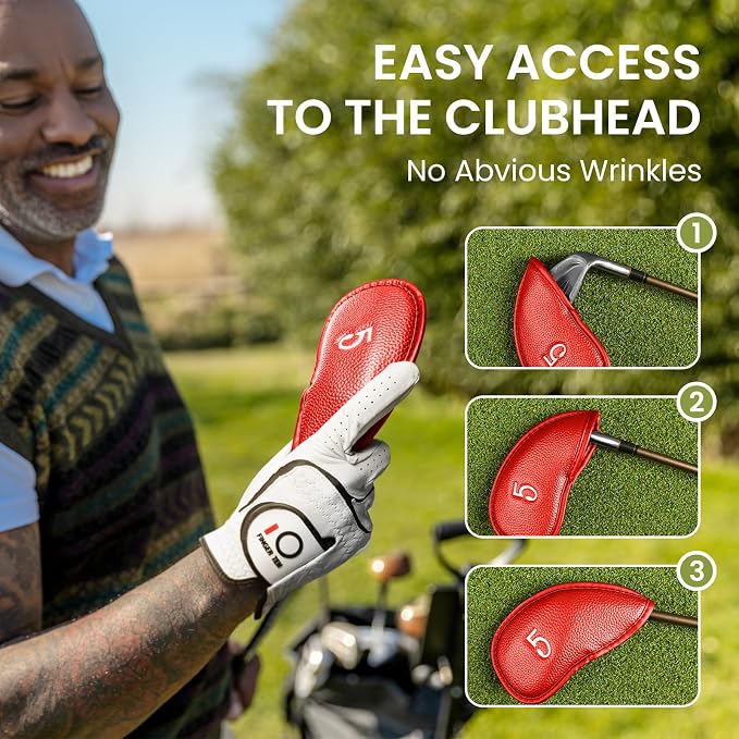 FINGER TEN Premium Synthetic Leather Stylish Iron & Wedge Golf Head Covers Value 12 Piece Set, Embroidered Labels & Fits Most Clubs Gift Set, Travel Protection Accessories