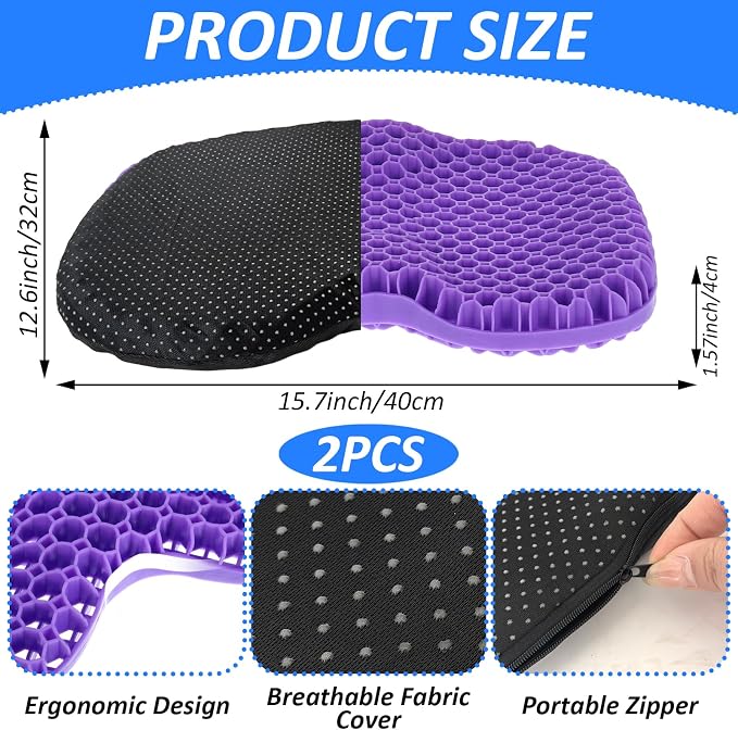 YEXEXINM 2 PCS Anti Slip Kayak Seat Cushion Thick Waterproof-Gel Breathable U Shape Seats Pad with Non-Slip Cover for Sit in Inflatable Kayak Canoe & Boat Kayak Accessories for Fishing Kayak, Purple