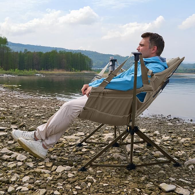 TIMBER RIDGE Hammock Camping Chair with Adjustable Backrest, Heavy Duty Folding Hammock Chair Supports 300lbs, Portable Hammock Chair for Camping, Travelling and Patio, Tan 2 Pack