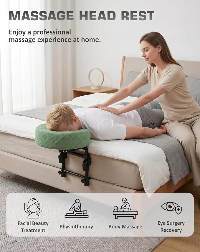 Massage Headrest for Bed with 2 Pack of Covers, Home Mattress Top Massage Kit, Adjustable Face Cradle for Professional and Home Use, Portable Face Down Head Holder Fits All Mattresses