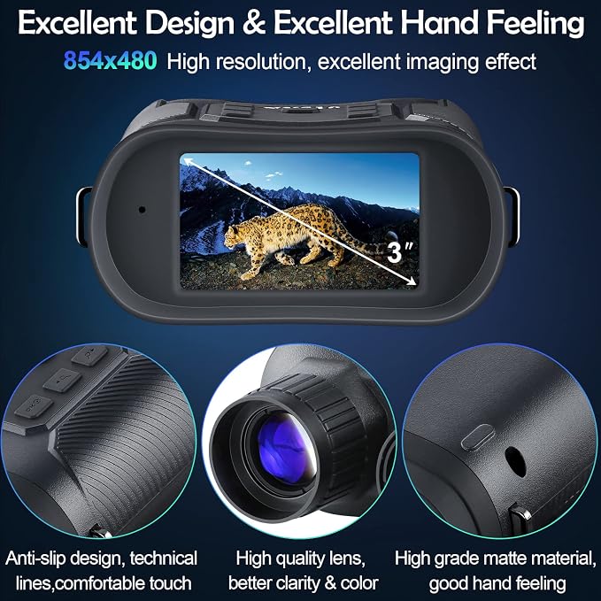 Night Vision Binoculars Long-Lasting for Total Dark up to 1312ft, 6X Zoom & F1.4 Aperture with Night Vision Camera, Rechargeable Night Vision Goggles for Camping, Security, Outdoor, Animal Viewing