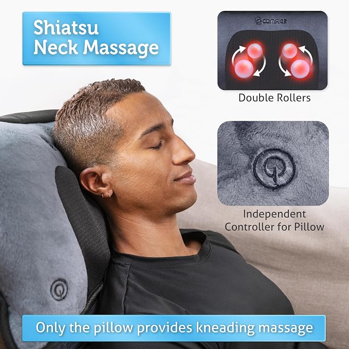 COMFIER Full Body Massage Mat with Movable Neck Pillow, Shiatsu Back Massager with 10 Vibrating Motors & 4 Heat Levels, Massage Pad, Gift for Women Man