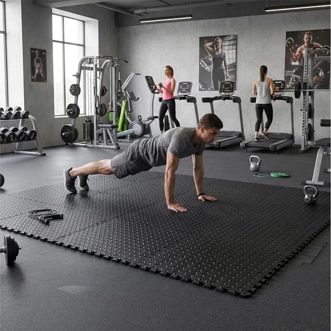 BalanceFrom 24x24 Inch EVA Interlocking Foam Exercise Tile Mat – Non-Slip Puzzle Flooring for Home Gym, Fitness Studio, or Playroom with Multiple Thickness, Coverage Sizes and Color Options