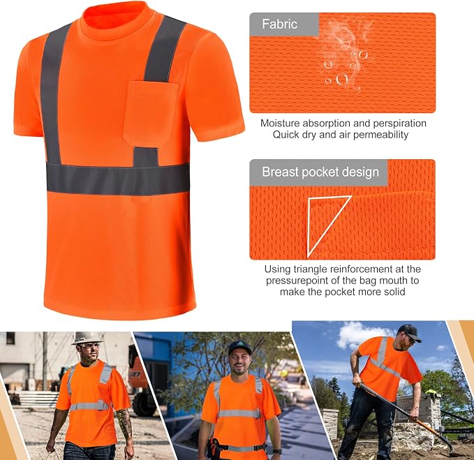 A-SAFETY Safety Shirt,High Visibility Work T Shirt Long Short Sleeve Class 3 (XS-6XL)