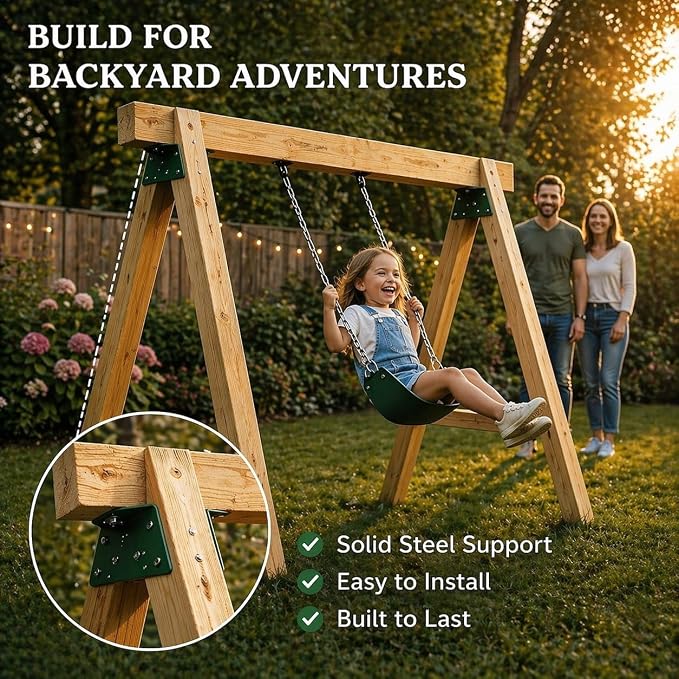 2 Pcs A-Frame Bracket for Swing Set, EZ Frame Wooden Swing Beam Support, Swing Set Hardware Accessories for Outdoor Playground, Green
