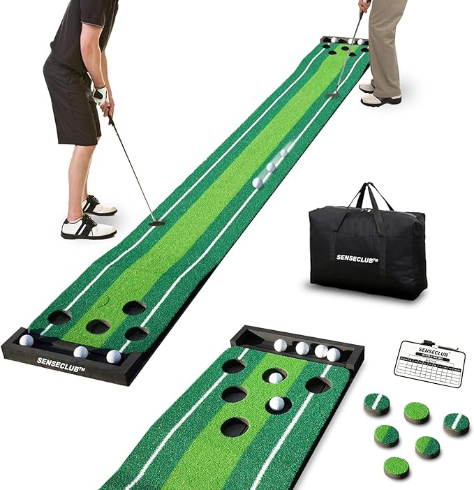 SENSECLUB Indoor Putting Green, Foldable Putting Mat Golf Game Set, Golf Gifts for Men with Ball-Collect System