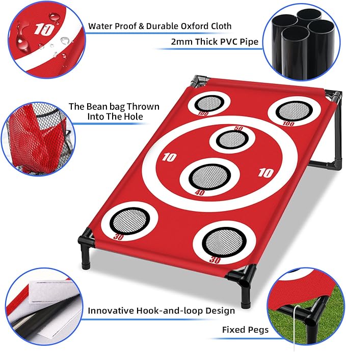 NZQXJXZ Cornhole Board Set with 8 Bean Bags 3x2 Ft Corn Hole Games Portable Cornhole Set for Indoor and Outdoor Ideal for Kids, Adults, Camping,Travel,Beach, Yard