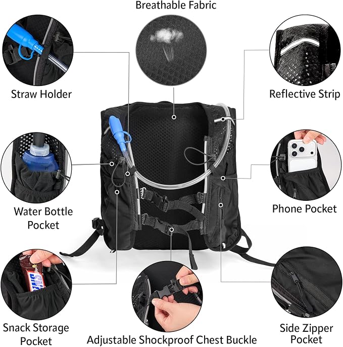HIPONY Hydration Backpack with 2L Leak-Proof Water Bladder, Lightweight Running Hydration Pack, Adjustable Vest Style Water Backpack for Hiking, Cycling and Trail Running