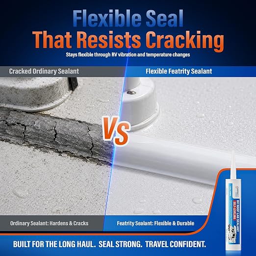 RV Roof Sealant Self-Leveling: White Lap Sealant for Camper Roof Leak Repair, Waterproof Weatherproof Caulk for EPDM TPO Rubber Roof Seams, Skylights, Air Vents, 10.3 oz Tubes 2-Pack