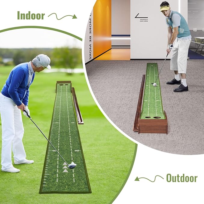 Putting Green Indoor,Golf Putting mats Practice Indoor,Wrinkle-Free Golf Mat with Auto Ball Return -Luxurious Velvet Surface Durable Solid Wood Base -Ideal for Home, Office, and Outdoor