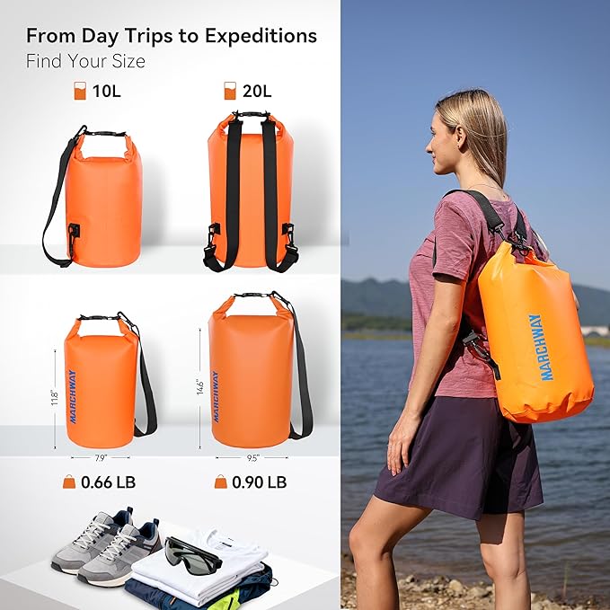 MARCHWAY Floating Waterproof Dry Bag Backpack 5L/10L/20L/30L/40L, Roll Top Sack Keeps Gear Dry for Kayaking, Rafting, Boating, Swimming, Camping, Hiking, Beach, Fishing