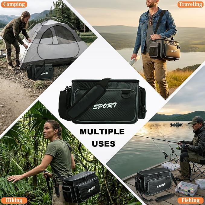 AUMTISC Fishing Tackle Bags, Tackle Box Organizer Gear Storage Bag, Freshwater or Saltwater Fishing Accessories Bags, Waterproof Fishing Bag with Detachable Shoulder Strap for 3700 Tackle Box, Grey